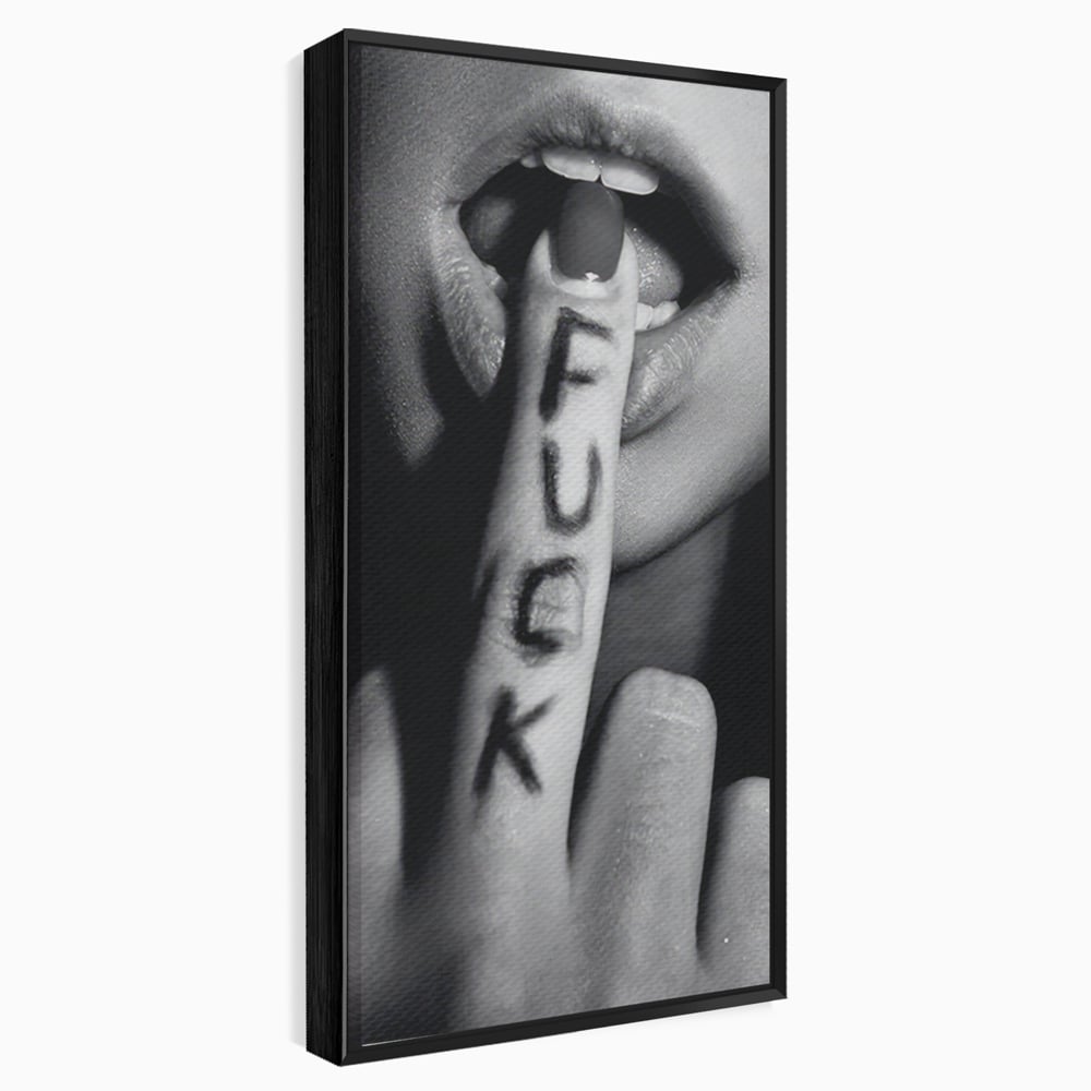 Tablou canvas cu tablou canvas cu buze si deget, in rama de aluminiu negru